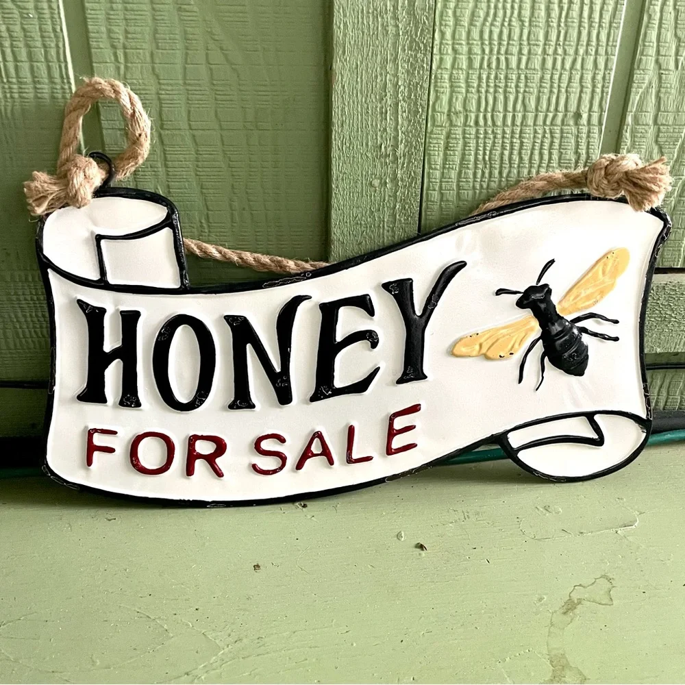 NEW Honey For Sale Hanging Embossed Metal Sign
